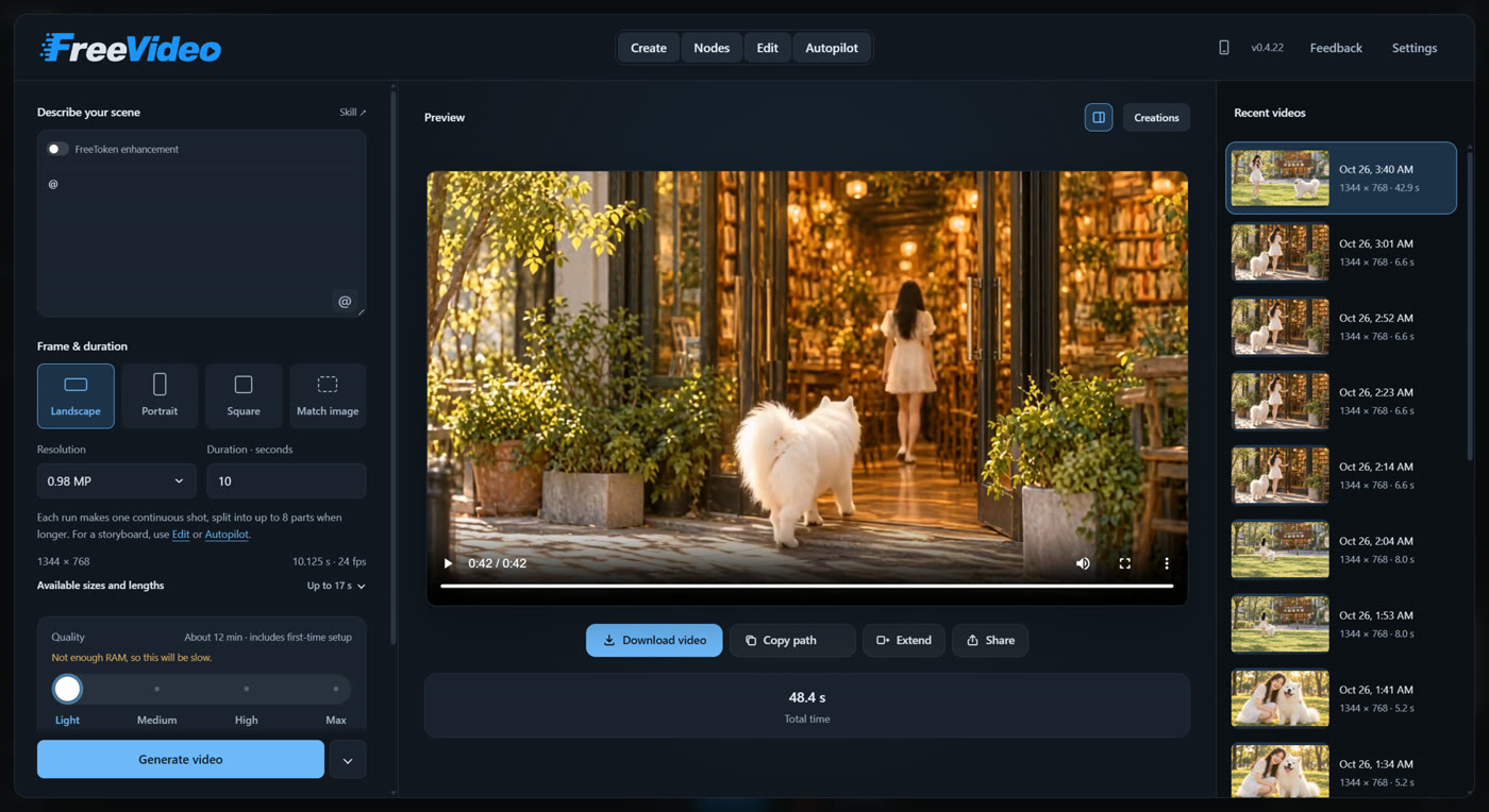 FreeVideo 的 Create 頁面