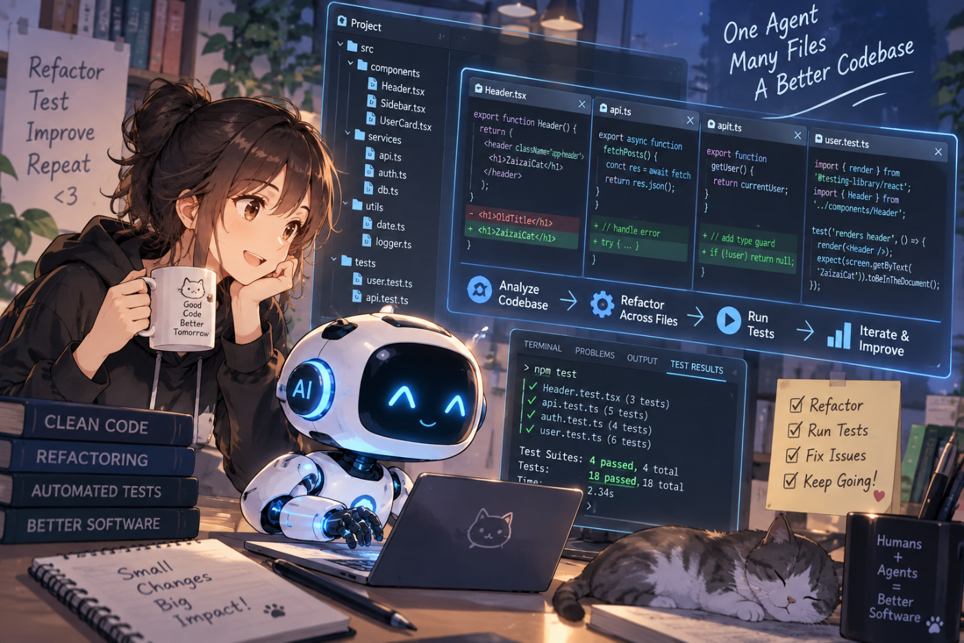 AI coding agent 在多個程式檔案與測試之間執行重構